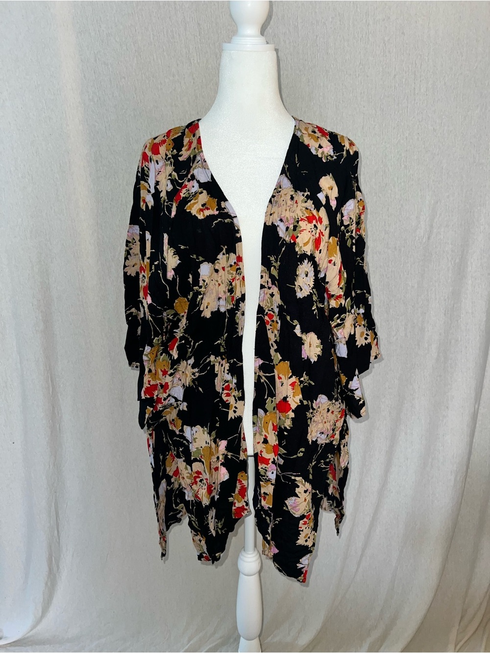 Billabong Black Floral Open-Front Kimono Cardigan